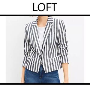 LOFT Blazer Jacket Cotton Blend May White Stripes Sz 6 NWT Nautical Preppy #1388